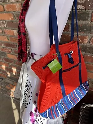 NWT Vera Bradley Mesh Tote In Orange With Cobalt Stripe-Perfect Travel/Pool Tote • $50