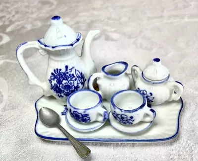 11-pc Vtg Mini Andrea Mini Tea Set Blue & White Porcelain By Sadek Thailand • $14.99