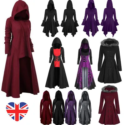 £18.96 • Buy Womens Gothic Punk Hooded Cloak Cape Coat Sweater Witch Swing Dress Winter UK