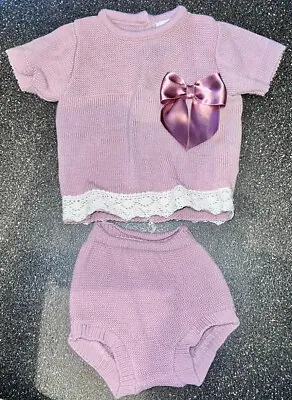 Baby Girl Spanish Style Jam Pants And Top Knitted BOW 2 Piece Outfit 0-3 Months • £6.99