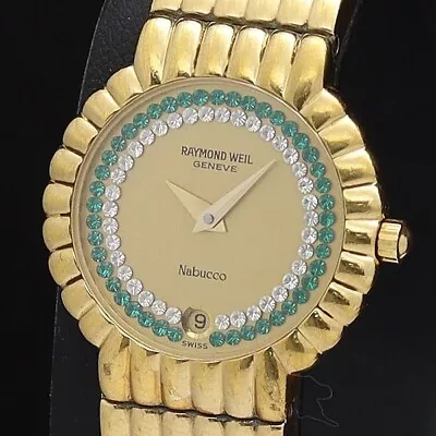 Raymond Weil Nabucco 4705 18K Gold Plated Diamond & Emerald Ladies Quartz Watch • $320