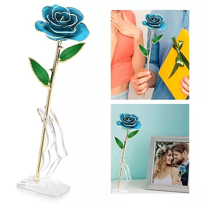 24K GoldPlated Rose Flower Sky Blue For Valentine's Day Decorations Ornaments Cr • $43.83