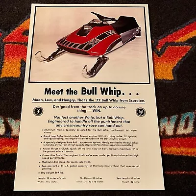 🏁’77 SCORPION BULL WHIP Race Snowmobile Poster Vintage Cross Country Sled XC • $21.88