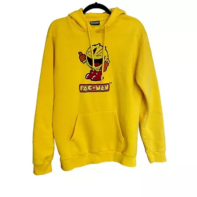 PAC-MAN Hoodie Felted Patch On Front Yellow Hoodie Size Medium  • $19.50