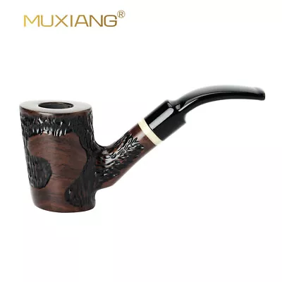 Wooden Poker Carved Tobacco Pipe  9mm Filter Bent Curved Stem Short Smoking Pipe • $39.59