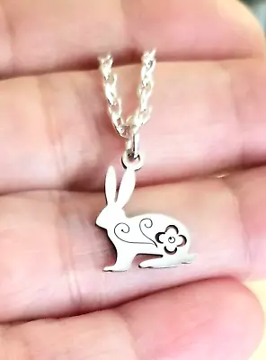 Silver Bunny Necklace Bunny Jewelry Rabbit Necklace Bunny Rabbit Silver Necklace • $19.95
