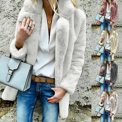 £18.52 • Buy Women Ladies Winter Faux Fur Lapel Coat Jacket Thick Long Outwear Warm Overcoat.