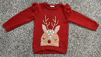 Baby Toddler Girls F&F Cute Red Reindeer Christmas Jumper Size 12-18 Months • £3.50