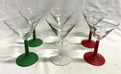 Retro X2 Green X2 Red & X2 Clear Stem Martini Cocktail Glasses 14cm Vintage • £19.99