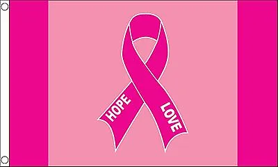 BREAST CANCER PINK RIBBON LOVE AND HOPE 5x3 Feet FLAG 150cm X 90cm Flags • £5.50