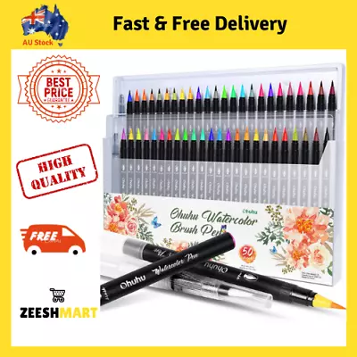 Ohuhu Watercolor Brush Markers Pen 48 Colors Water Based Drawing Marker Brushes • $47.99