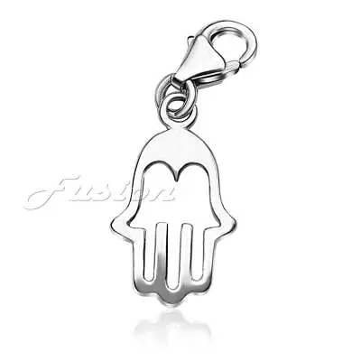 Solid .925 Sterling Silver Hamsa Hand Charm Clip-on ADD CHARM TO BRACELET CH83 • £7.49