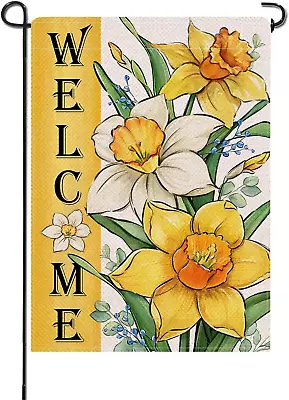 Welcome Spring Summer Floral Flower Small Decorative Garden Flag Yellow Daffodi • $9.99