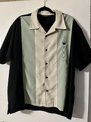 Vintage Steady Bowling Shirt Men’s XL Black And Green Embroidered Crown King • $22.49