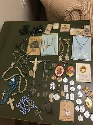 Vintage Catholic Religious Medal Rosary Cross Lot Of 63 Estate Clean Out Items • $80