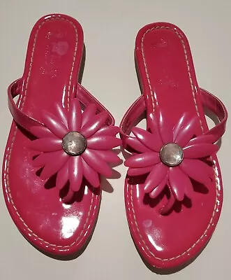Miss Trish Womens Hot Pink Daisy Accent Flip Flop Thong Sandals Shoes Size 8   • $7.99