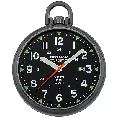 Gotham Men's Sport Gunmetal Stainless Steel Analog Quartz Date Pocket Watch • $109.95