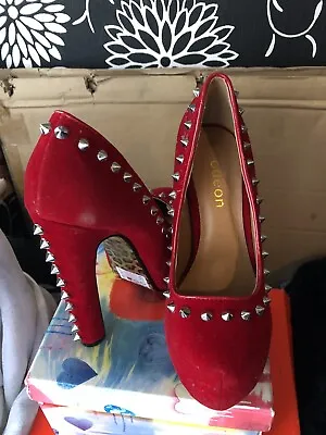 Red High Heels Spiked Silver Shoes Size 3 • £20
