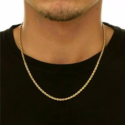 18K Solid Gold Rope Chain Necklace Men Women 16  18  20  22  24  26  28  30  • $288
