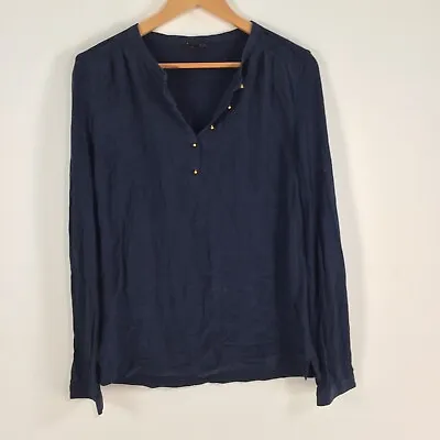 $19.95 • Buy Massimo Dutti Womens Blouse Top Size 10 Navy Blue Silk Long Sleeve V-neck 029913