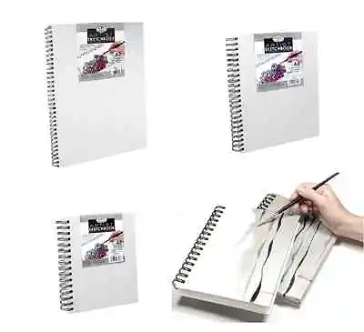 A3 A4 A5 Canvas Cover Sketch Books Spiral Bound Artist Hardback Drawing Painting • £6.45