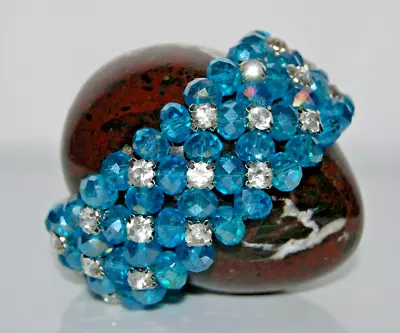 Elegant Blue Crystal Faceted Beads Rhinestones Bold Statement Stretch Bracelet • $18.75