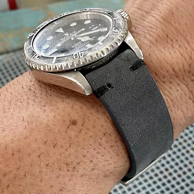 20mm MOD DARK GRAY Vintage Crazy Horse Leather Watch Strap Band BLACK Stitch • $29.99