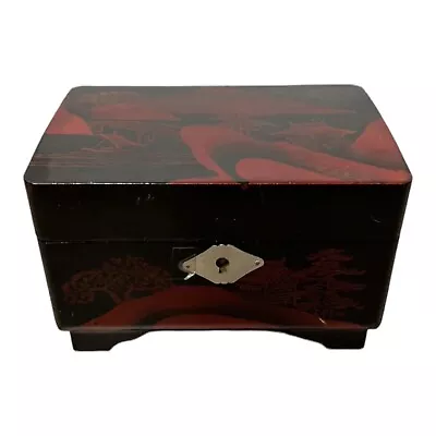 Vtg Oriental Laquer Musical Jewelry Box Abalone Detail Read Description • $11