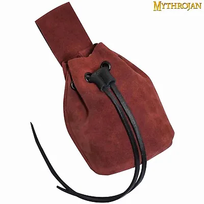 Medieval Drawstring Belt Bag Viking SCA Costume Accessory Suede Leather Wine Red • $19.99