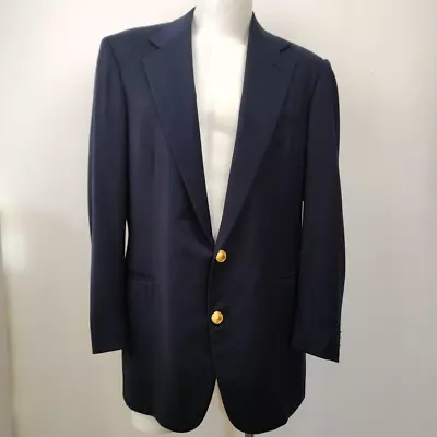 Vintage 80s Polo Ralph Lauren Navy Blazer Gold Two Button Men's 44 Union USA • $59.97