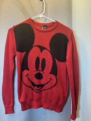 Mickey Mouse Red Crewneck Disney Small All Over Print Woven Comfortable Sweater • $3.99