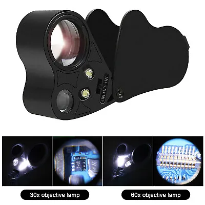 30X 60X Portable Eye Illuminated Loupe Magnifier With LED Light Magnifying Glass • £8.99