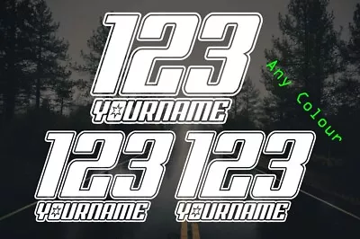 X3 Custom Race Numbers Name Stickers Motocross Kart Decals MX DirtBike Sticker11 • £6.95