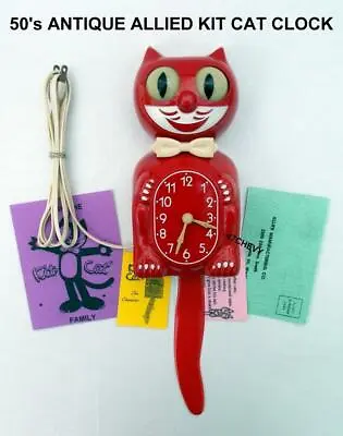 50s ANTIQUE-ORIGINAL-RED ALLIED-ELECTRIC-KIT CAT KLOCK-KAT CLOCK-VINTAGE-WORKS! • $499