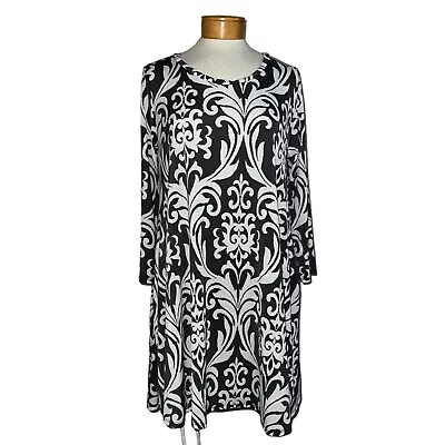 Yahada - Women's Size 1X - Black And White Swing Dress 3/4 Sleeves • $14.95