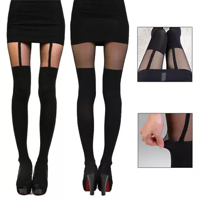 Girls Mock Pantyhose Temptation Suspender Womens Stockings Sexy Sheer Tights • $6.96