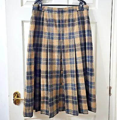 The House Of Bruar Ladies Skirt Size 20 Tan Black Tartan Check Kilt Style Pleats • $88.39