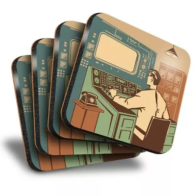 £7.99 • Buy Set Of 4 Square Coasters - Vintage Retro Industrial Control Room  #16692