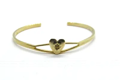Vintage Child Size Gold Tone Diamante Heart Cuff Bracelet • $9.99