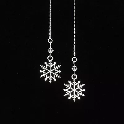 $19.99 • Buy Christmas Snowflake Sterling Silver Threader Earrings W/ Austrian Crystal