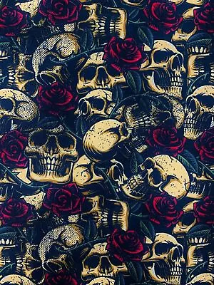 Skulls & Roses Fabric Skeleton Gothic Fabric White Or Antique Halloween • $15.19