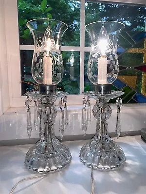 Pair Mantle Lusters Lamps Crystal MCM Hurricane • $152