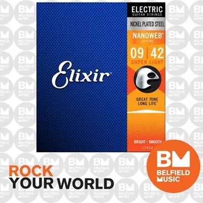 Elixir 12002 Electric Guitar Strings Nanoweb Super Light 9-42 E-NW-SL • $22.99
