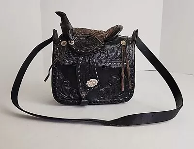 Vintage Western Saddle Bag Handbag Hand-Tooled Leather Shoulder Purse With Strap • $89.97