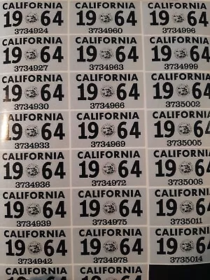 1964 California License Plate Registration Sticker YOM CA DMV • $12