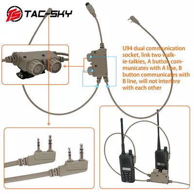 TS TAC-SKY Tactical Headset Dual Channel RAC PTT K 2 Pin Plug's Military Version • $89.99