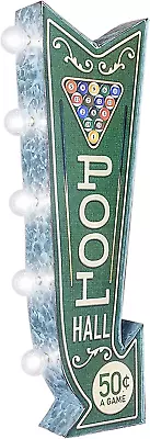 Pool Hall Billiards Double-Sided Marquee Sign With Vintage Print And LED Bulbs R • $122.01