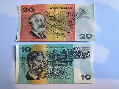 Commonwealth Of Australia $20 Twenty & $10 Ten Dollar Bank Notes (one Of Each) • $65