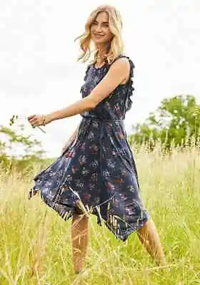 Matilda Jane Woodland Sprite Dress Women's Small Navy Floral Sharkbite Hem NWT • $43.74