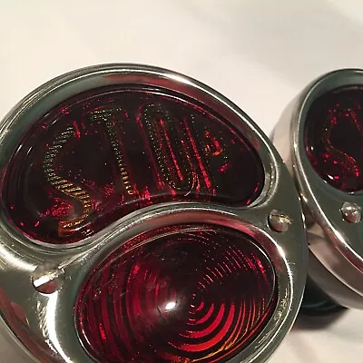1928-31 Ford Model A Tail Lights With 'STOP' Lens Polished S/S - 1 PAIR • $79